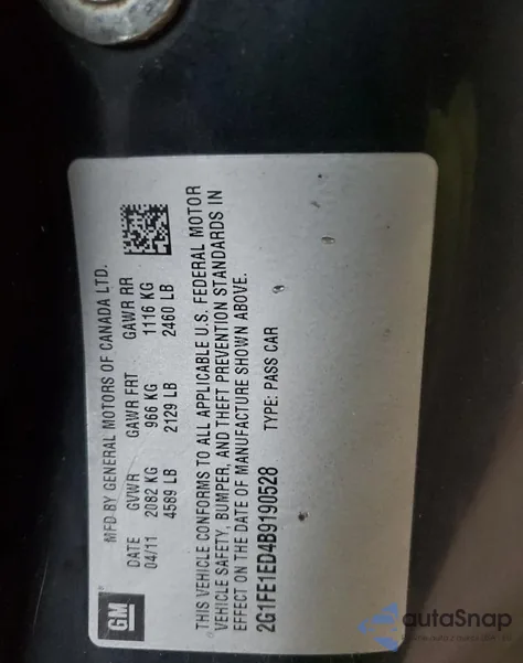 2011 Chevrolet Camaro Ls from USA, damaged, VIN 2G1FE1ED4B9190528